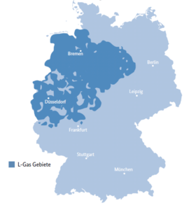 Die Karte zeigt die L-Gas-Gebiete in Deutschland